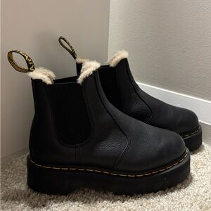 Dr. Martens Chelsea Faux Fur-Lined Platform Boot in Black